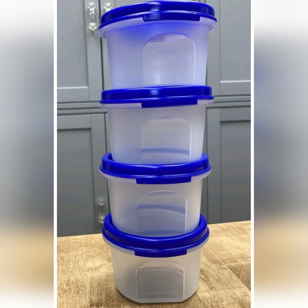 NEW Tupperware Modular MATE ROUND #1  Food Storage Containers Set of 4 BLUE CLEA